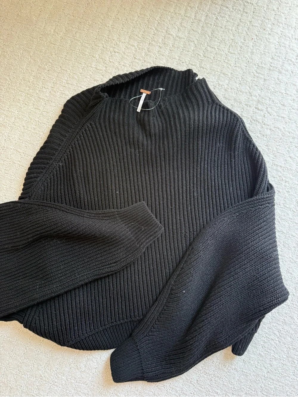 FP Black Ribbed Mock Neck Women’s Sweater
